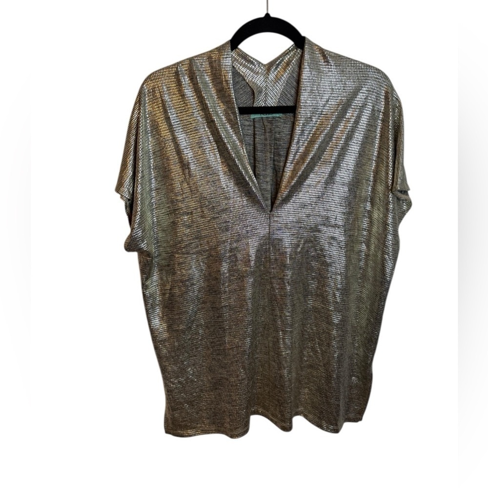 Karlie Silver Metallic V-Neck Oversized Disco Blouse